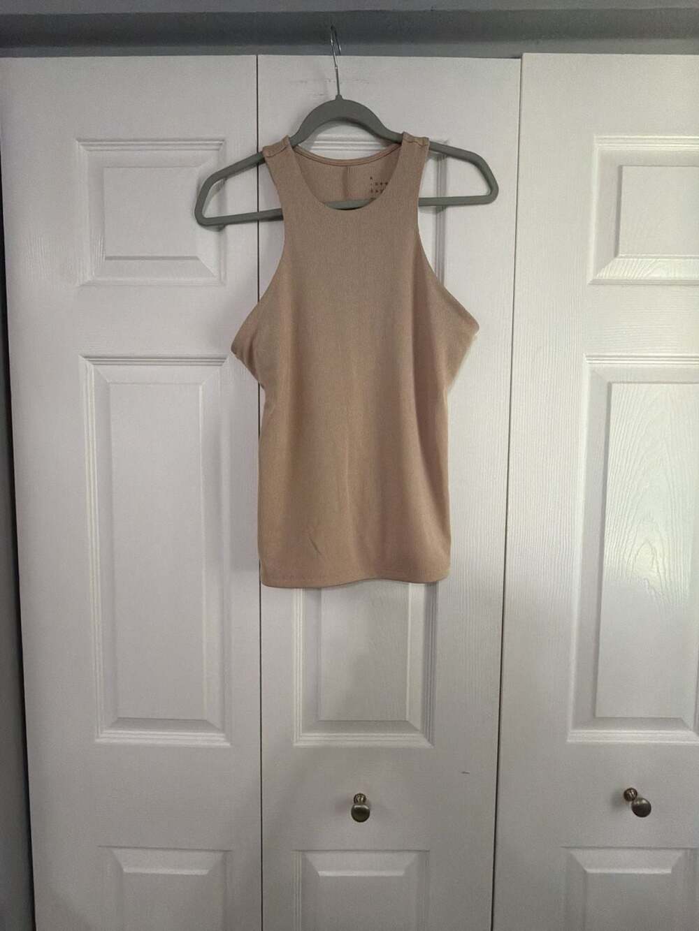 A New Day Ribbed High Neck Tank Top Tan